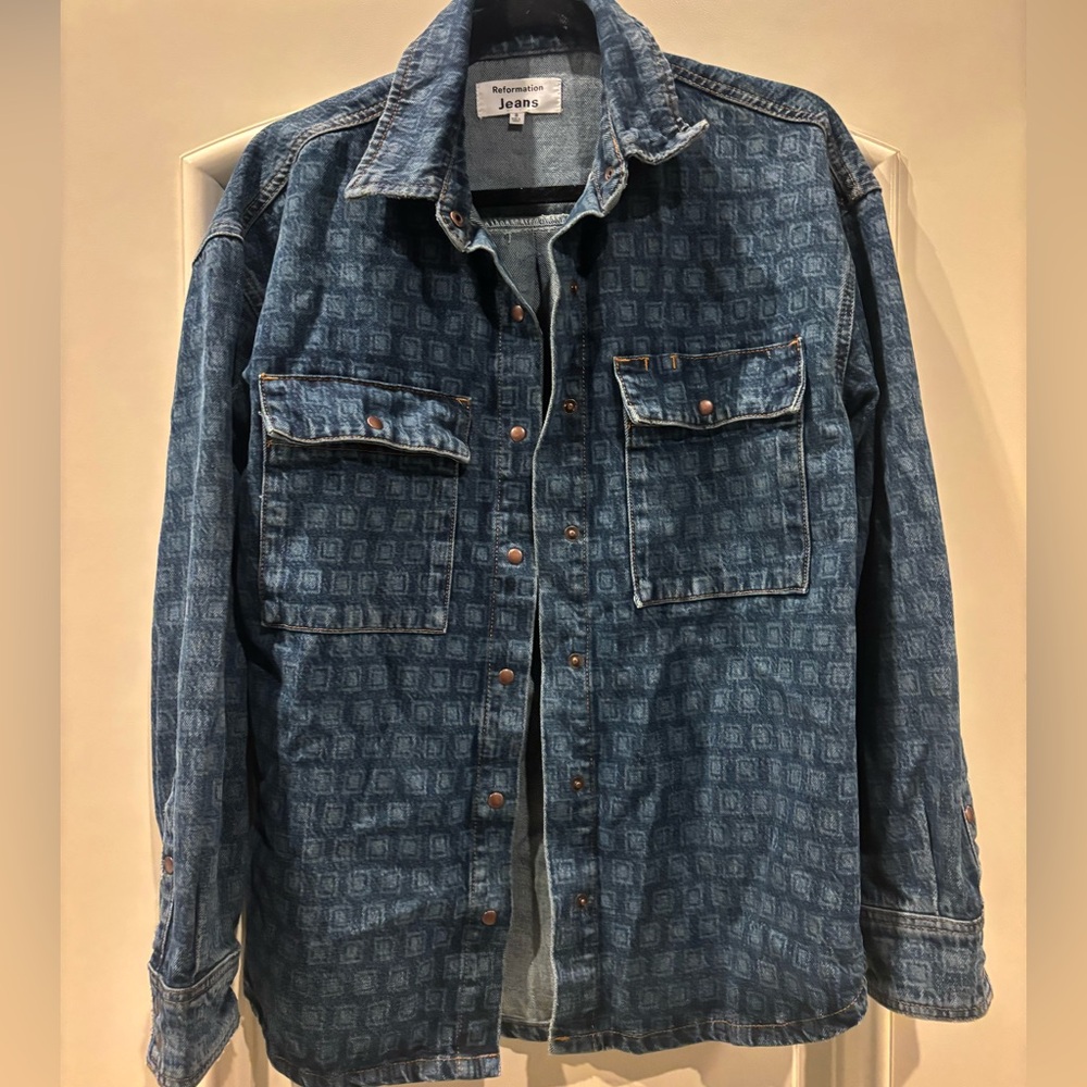 Reformation Patterned Blue Denim Jacket